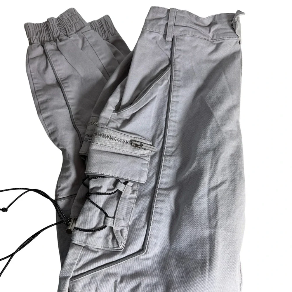 Maniere De‎ Voir Grey Reflective Piping Cargo Joggers Bungee Detail Size 6